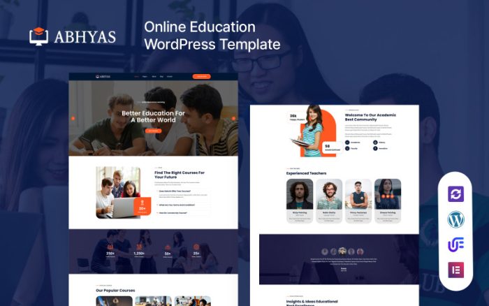 Abhyas - Çevrimiçi Kurslar ve Eğitim WordPress Elementor Teması
