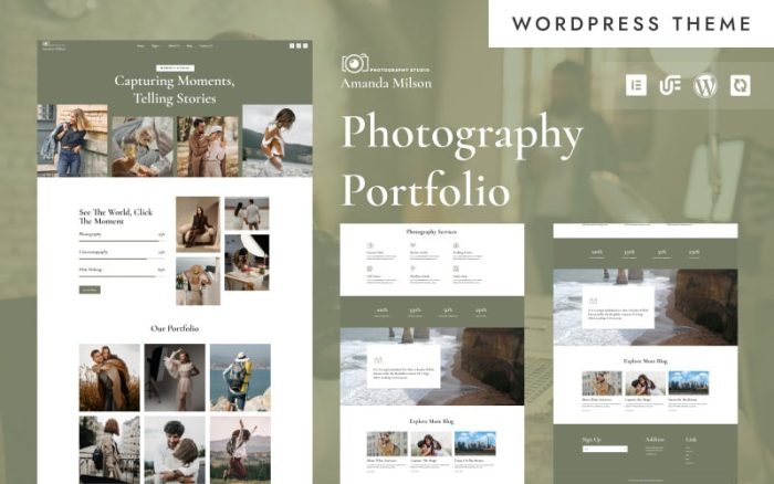 Amanda Milson - Minimalist Fotoğrafçılık Portföyü WordPress Elementor Teması