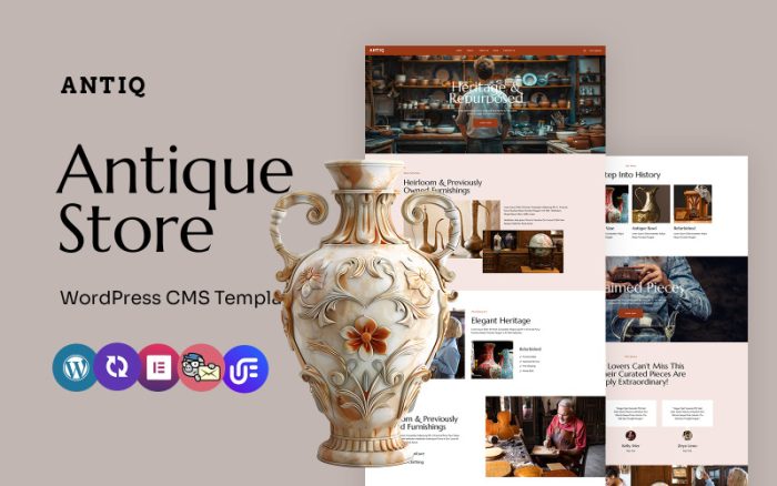 Antiq - Antika Mağazası ve Vintage Koleksiyonu Çok Amaçlı WordPress Elementor Teması