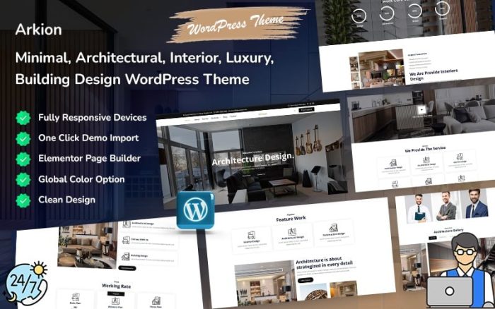 Arkion - Minimal, Mimari, İç Mekan, İnşaat, Lüks, Bina Tasarımı WordPress Teması