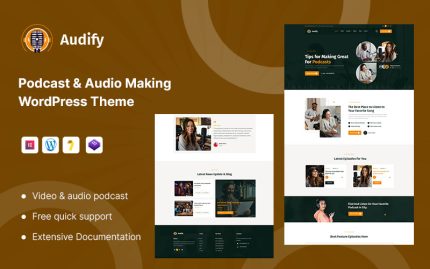 Audify – Podcast Ses Yapımı ve Müzik Okulu WordPress Teması