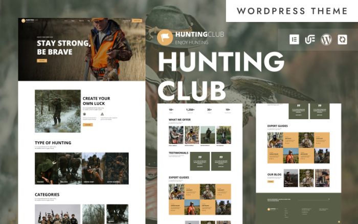 Avcılık kulübü - Açık Hava Maceraları ve Hayatta Kalma Ekipmanları WordPress Elementor Teması
