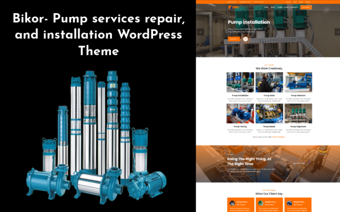 Bikor - Pompa motoru tamiri ve montajı WordPress teması.