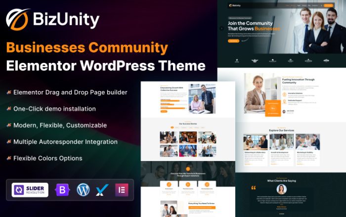 BizUnity - İşletmeler Topluluğu Elementor WordPress Teması