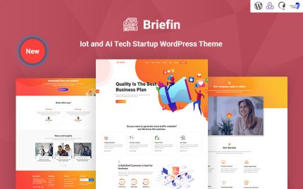 Briefin, bir IoT ve AI Teknolojisine Mobil Uyumlu Başlangıç WordPress Temasıdır