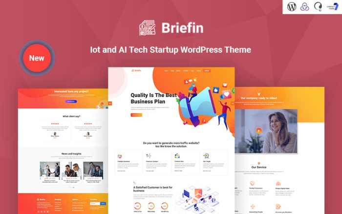 Briefin, bir IoT ve AI Teknolojisine Mobil Uyumlu Başlangıç WordPress Temasıdır
