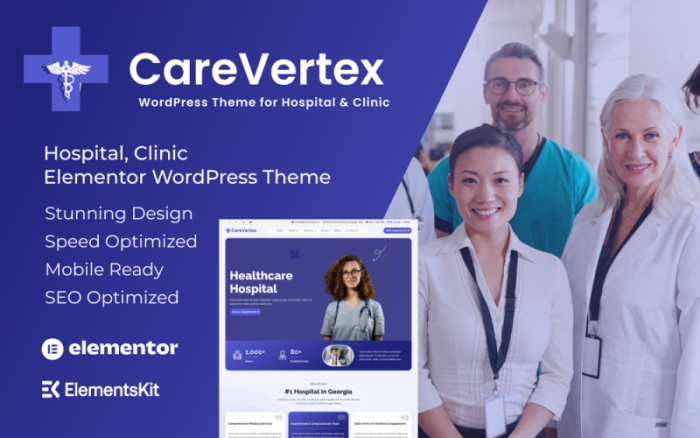 CareVertex - Modern Hastane WordPress Teması