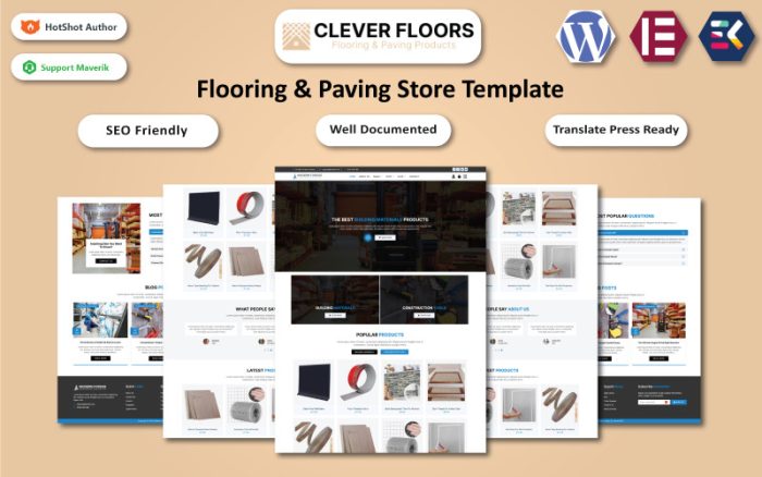 Clever Floors - Döşeme ve Kaplama E-Ticaret Modern Elementor WooCommerce Teması