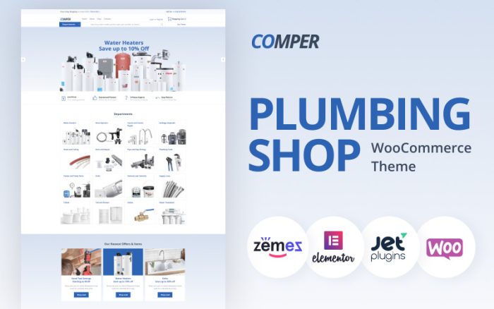 Comper - Klassik Elementor WooCommerce Teması için Tesisat E-Ticaret Başlığı