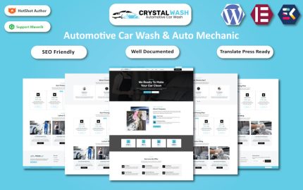 Crystal Wash – Araba Yıkama & Oto Tamircisi WordPress Elementor Teması