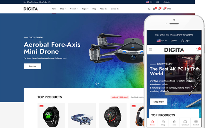 Digita - Dijital Elektronik Mağazası WooCommerce WordPress Teması