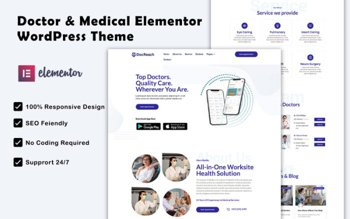 Docreach - Doktor ve Tıbbi Elementor WordPress Teması