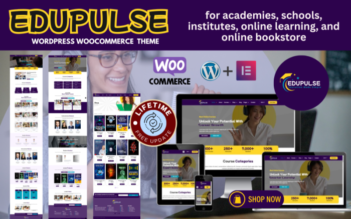 Edupulse - Akademiler, Okullar ve Çevrimiçi Kitap Mağazası ile Çevrimiçi Öğrenme için WordPress Teması