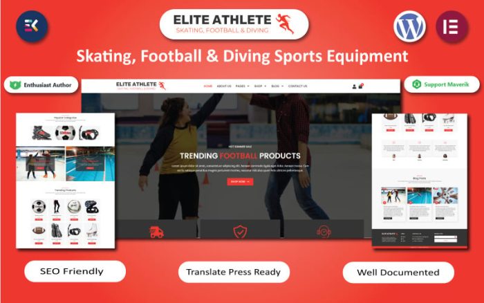 Elite Atlet - Paten, Futbol ve Dalış Spor Ekipmanları WooCommerce Elementor Teması