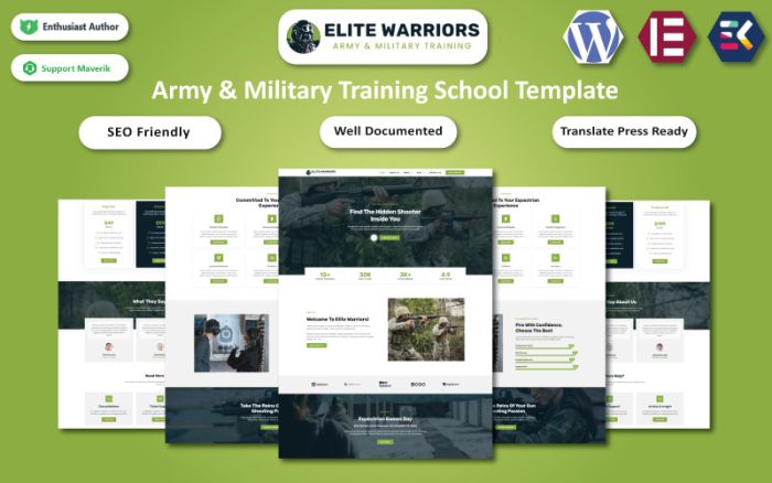 Elite Warriors - Ordu ve Askeri Eğitim Okulu WordPress Elementor Teması