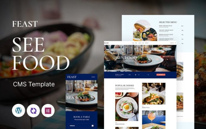 Feast - Deniz Ürünleri ve Vejetaryen Olmayan Restoranlar Çok Amaçlı Mobil Uyumlu WordPress Teması