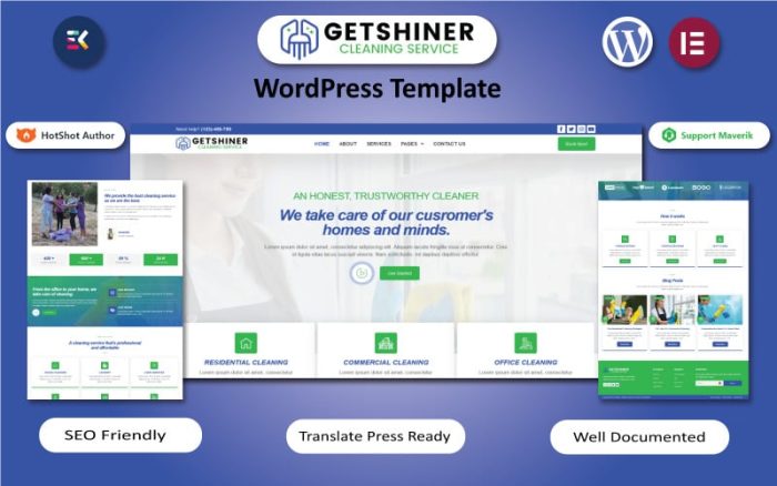 GetShiner - Limuzin, Cam Temizleyicileri ve Temizlik Hizmeti WordPress Elementor Teması