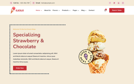 Glaciajo - Dondurma ve Çevrimiçi Yiyecek Mağazası WooCommerce ve WordPress Teması