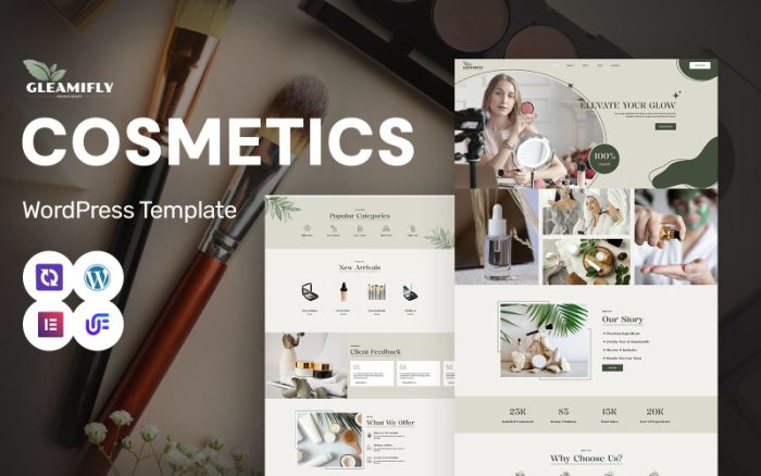Gleamifly - Güzellik ve Kozmetik Mağazası WordPress Elementor Teması