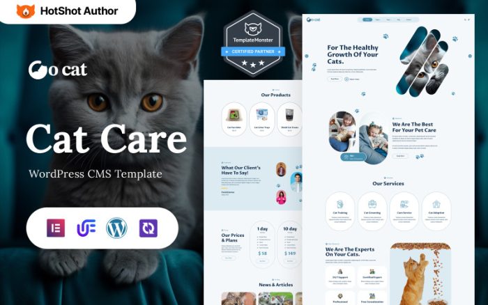Go Cat - Evcil Hayvan Bakımı ve Bakımı WordPress Elementor Teması