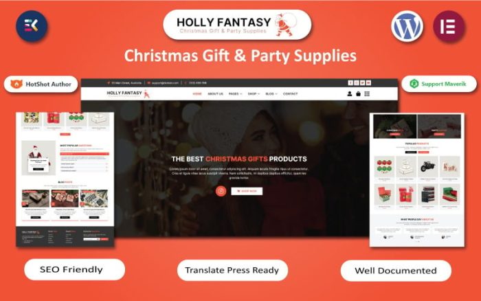 Holly Fantasy - Noel Hediyeleri ve Yeni Yıl Partisi Malzemeleri WordPress Elementor Teması