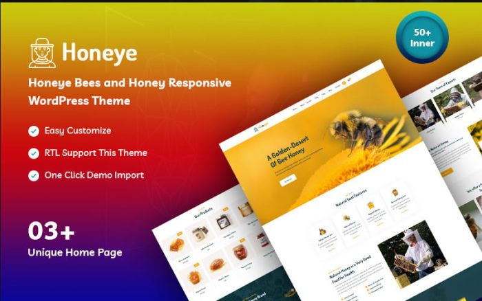 Honeye - Mobil Uyumlu Arılar ve Bal WordPress Teması