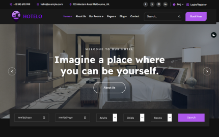 Hotelo - Otel, Tatil Köyü, Motel Rezervasyonu Mobil Uyumlu Elementor WordPress Teması