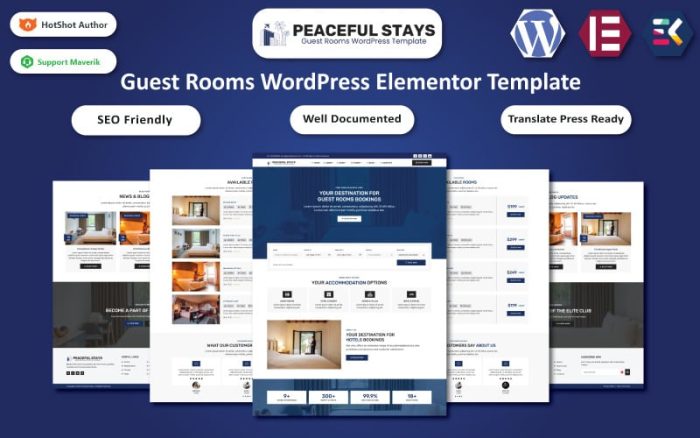 Huzurlu Konaklamalar - Misafir Odaları, Otel ve Tatil Köyü WordPress Elementor Teması