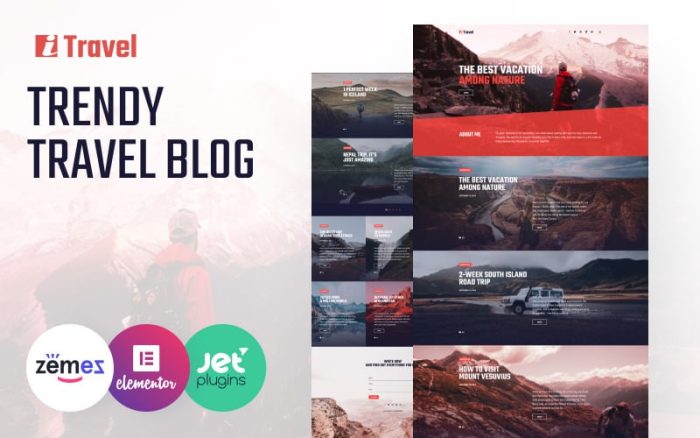 ITravel - Elementor oluşturucu WordPress Teması için Trendy Travel Blog Web Sitesi Teması