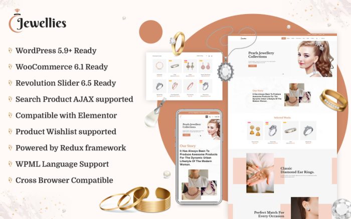 Jewellies - Yapay Zeka İçerik Oluşturucu Çevrimiçi Mücevher Alışverişi Elementor WooCommerce Teması