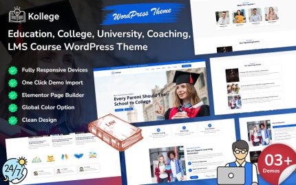 Kollege - Eğitim, Kolej, Üniversite, Koçluk, Okul, LMS ve Çevrimiçi Kurs WordPress Teması