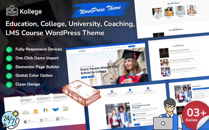 Kollege - Eğitim, Kolej, Üniversite, Koçluk, Okul, LMS ve Çevrimiçi Kurs WordPress Teması