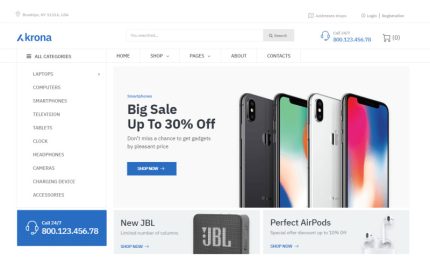 Krona - Klasik Elektronik E-Ticaret Elementor WooCommerce Teması