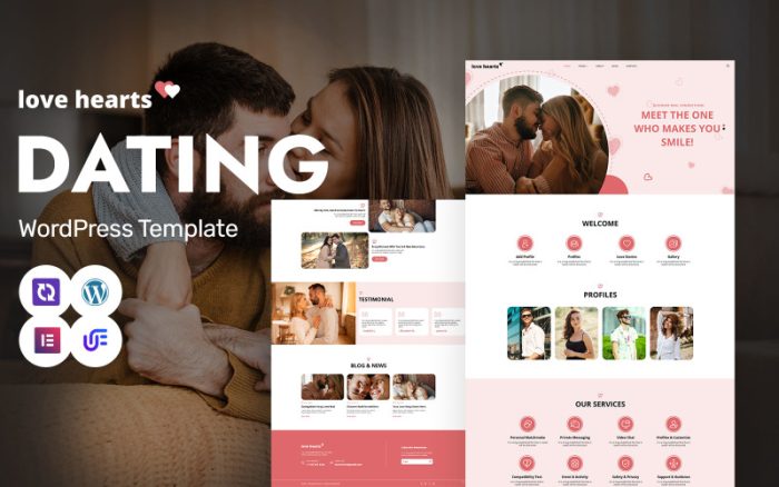 Love Hearts - Çevrimiçi Arkadaşlık ve Eşleştirme WordPress Elementor Teması