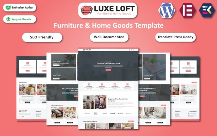 Lüks Loft - Modern Mobilya ve Ev Eşyaları WooCommerce Elementor Teması