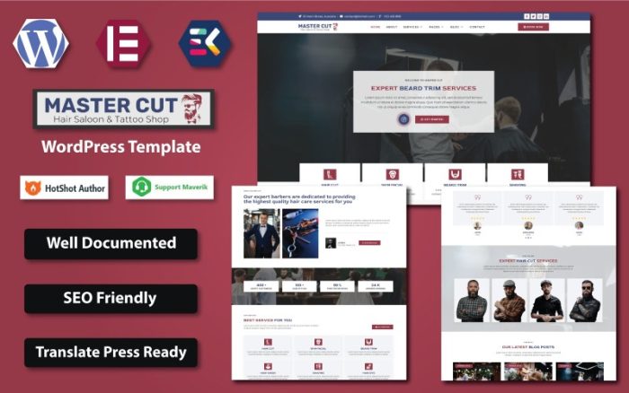 Master Cut - Berber, Kuaför ve Dövme Mağazası WordPress Elementor Teması