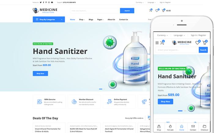 Medicine - Eczane, Medikal ve Güzellik Mağazası WooCommerce Teması