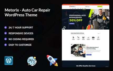 Metorix - Oto Araba Tamir Parçaları ve Aynalar WordPress Elementor Teması