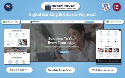 Money Trust - Dijital Bankacılık ve E-Kartlarla Ödeme WordPress Elementor Teması