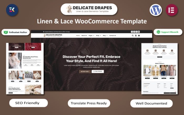 Narin Perdeler - Keten ve Dantel Moda WooCommerce Elementor Teması