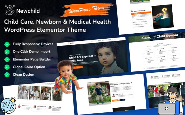 Newchild - Çocuk Bakımı, Yenidoğan ve Tıbbi WordPress Elementor Teması
