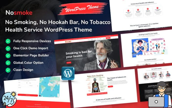 Nosmoke - Sigara İçilmez, Nargile İçilmez, Tütün İçilmez ve Sağlık Hizmeti WordPress Teması