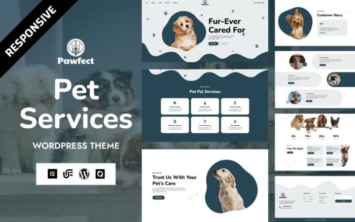 Pawfect - Evcil Hayvan Bakımevi ve Veterinerlik Hizmetleri WordPress Elementor Teması