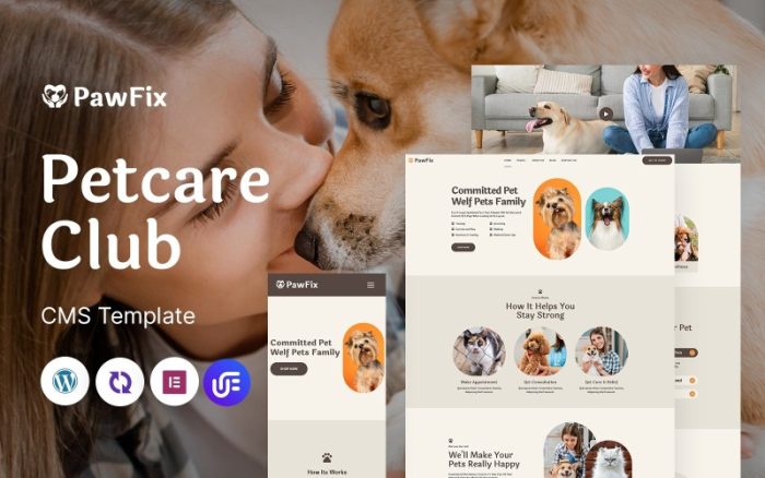 PawFix - Petcare Club Dekor Çok Amaçlı Mobil Uyumlu WordPress Teması