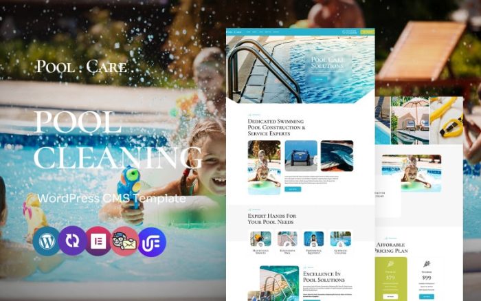 Poolcare - Modern Yüzme Havuzu Temizleme ve Bakım Hizmeti WordPress Elementor Teması