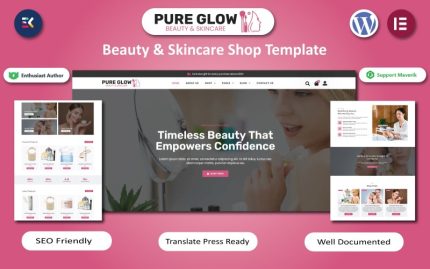 Pure Glow - Güzellik ve Cilt Bakımı Woocommerce Elementor Teması