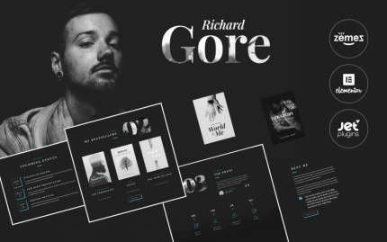 Richard Gore - Elementor Builder WordPress Temalı Şık Yazar Portföyü Teması