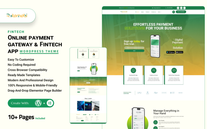 RotoMobi – Ödeme Ağ Geçidi ve Fintech Uygulaması WordPress Teması
