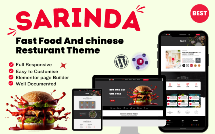 Sarinda Fast Food Ve Çin Restoranı Tamamen Mobil Uyumlu WordPress Teması