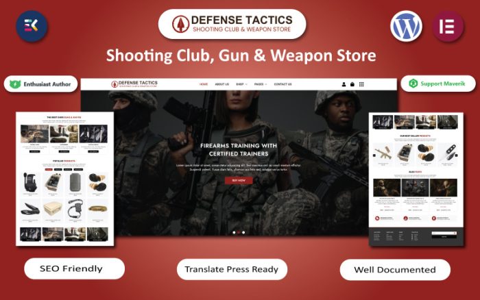 Savunma Taktikleri - Atıcılık Kulübü, Silah ve Silah Mağazası WordPress Elementor Teması